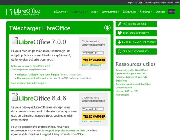 Téléchargement de LibreOffice