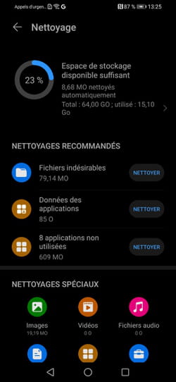 Mémoire interne: Libérer de l'espace sur Android 