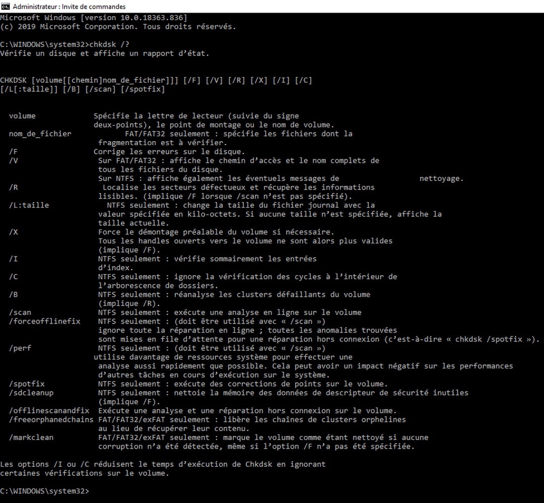 Chkdsk : vérifier et réparer un disque ou une clé USB