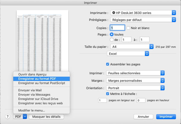 Convertir Excel en PDF convertir un tableau ou un graphique