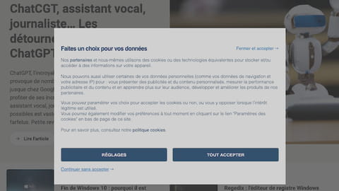 Consentement aux cookies&nbsp;: bloquer l'affichage des pop-up